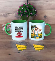 Kadın Öğretmene Hediye Kupa Bardak Yeşil Fotoğraflı Öğretmenler Günü Hediyesi