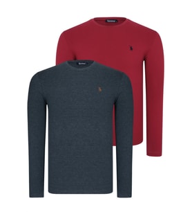 İKİLİ SET T8588 DEWBERRY YUVARLAK YAKA ERKEK SWEATSHIRT-BORDO-ANTRASİT