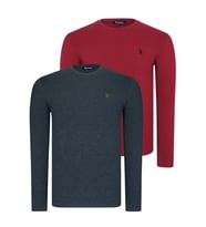 İKİLİ SET T8588 DEWBERRY YUVARLAK YAKA ERKEK SWEATSHIRT-BORDO-ANTRASİT