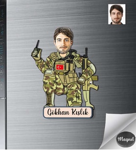 Kişiye Özel Asker Erkek Ahşap Magnet -4