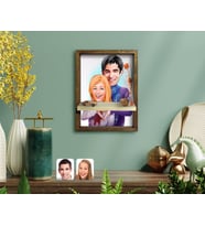 BK Gift Kişiye Özel Sevgililer Karikatürlü Doğal Masif Ahşap Çerçeveli Tablo Duvar Rafı-89