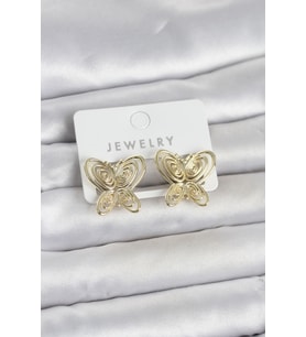 Füsun Küpesi Model Gold Renk Kelebek Model Pirinç Kadın Küpe