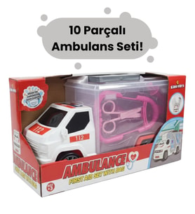 Büyük Boy Ambulans Arabalı 10 Parça Doktor Seti – 2in1 Oyun Seti (Pembe)