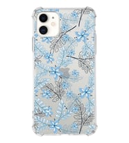 Apple iPhone 11 Uyumlu Köşe Korumalı Antişok  Kapak Floral Mavi Tasarımlı Şeffaf  Kılıf