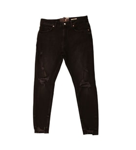 Siyah Denim Yırtık Detaylı Pantolon