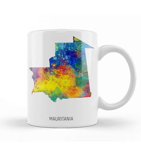 Mauritania Watercolor Map 01 Kupa Bardak Porselen