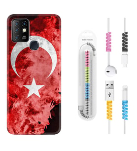 INFINIX Hot 8 9 10 11S Hot 10 Play 10T Kılıf Kablo Koruma Spiral Silikon Şanlı Türk Bayrağı 1315