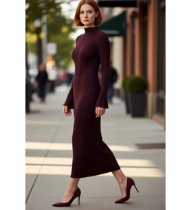 Kadın Bodycon Düz Desen Dik Yaka Maxi Triko Elbise Soğuk Kış Günleri İçin Konforlu ve Modern Şıklık