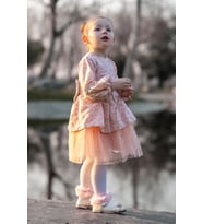 Kız Bebek Elbise Kız Çocuk Elbise Doğum Günü Parti Düğün Elbise Tüllü Uzun Kol Astarlı Bebek Giyim (Pembe)