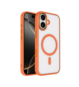 Apple iPhone 17 Uyumlu Kılıf Wireless Şarj Özellikli Zore Krom M-safe Silikon Kapak (Turuncu)
