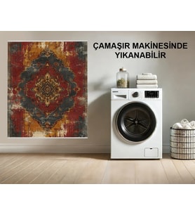 Makine Kaymaz Yıkanabilir Antrasit Bohem Salon Halısı Mutfak Halısı Koridor Halısı Yolluk 2981