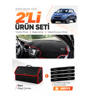 e-biz HYUNDAİ İX35 (2009-2015) Uyumlu Torpido Örtüsü + Deri Bagaj Çantası - Siyah-Kırmızı - HU006