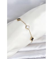 316L Çelik Gold Renk Siyah Beyaz Baby Yonca Model Kadın Bileklik