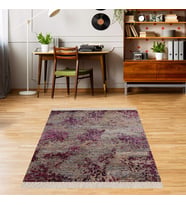 Batik Desenli Renk Geçişli Dijital Baskı Yıkanabilir Kaymaz Taban Salon Halısı ve Yolluk (Mor)