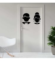 Şık Kadın ve Erkek Kafa Silüetli Wc Dekoratif Kapı Sticker, Çıkartma