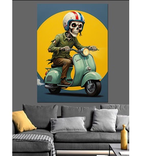 Motosikletli Adam Scooter Retro Dekoratif Kanvas - Mdf Ahşap Tablo