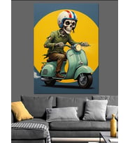 Motosikletli Adam Scooter Retro Dekoratif Kanvas - Mdf Ahşap Tablo