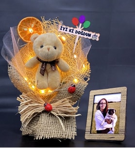 Kişiye Özel Led Işıklı & Fotoğraflı & Ayıcıklı Buket / İYİ Kİ DOĞDUN Temalı
