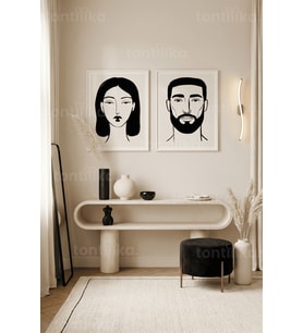 Modern Minimalist Portreler 2’li Ahşap Çerçeveli Tablo Seti