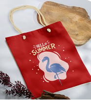 BK Gift Yaz Temalı Kırmızı Halat Saplı Kumaş Plaj Çantası -7, Baskılı Omuz Çantası, Alışveriş Çantası, Arkadaşa Hediye, Sevgiliye Hediye