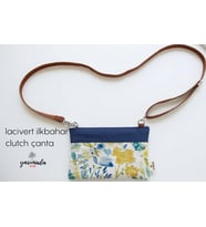 Yarımada Urla Lacivert CLUTCH İlkbahar Keten Kadın El Çantası Deri Askılı