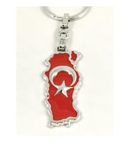 Kabartma Ay Yıldızlı Türkiye Haritalı Metal Anahtarlık