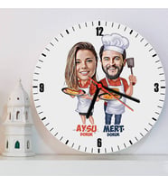 Aşçı Sevgililer Sevgiliye Hediye Kişiye Özel Karikatürlü Duvar Saati