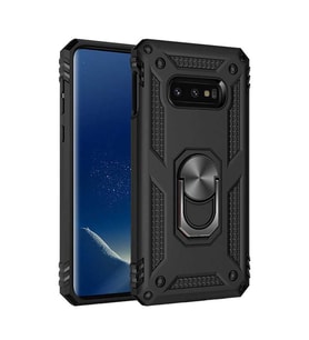 Samsung Galaxy S10E Kılıf Metal For Car Yüzüklü Standlı Military Ring Serisi (Siyah)
