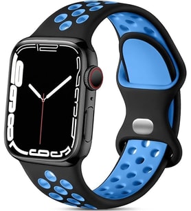 Apple Watch Seri 1/2/3/4/5/6/7/se/8/ultra İle Uyumlu Delikli Silikon Kordon Kayış 42-44-45-49 mm (Siyah - Mavi)