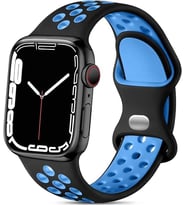 Apple Watch Seri 1/2/3/4/5/6/7/se/8/ultra İle Uyumlu Delikli Silikon Kordon Kayış 42-44-45-49 mm (Siyah - Mavi)