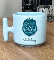 Kişiye Özel Cool Aslan Hediye Pastel T Kupa Aslan Baskılı (Mavi)