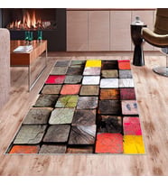 Çok Renkli Taş Desenli Patchwork Yıkanabilir Kaymaz Taban Leke Tutmaz Modern Salon Halısı ve Yolluk