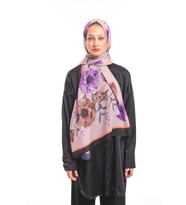 Çiçekli Desen Pavia Seri Şal Eşarp Askısı İle Birlikte 90x200 Pudra Lila-90X200