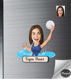 Kişiye Özel Sutopu Oynayan Kadın Ahşap Magnet -1