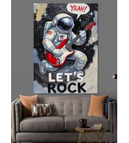 Gitar Çalan Astronot Rock Dekoratif Kanvas - Mdf Ahşap Tablo