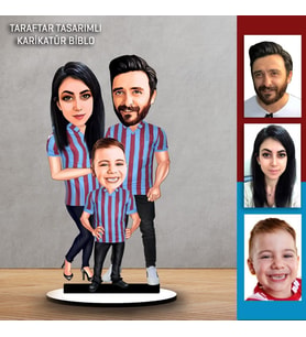 Kişiye Özel Karikatür Trabzon - Bordo Mavi  Aile  Taraftar Tasarımlı Biblo B147