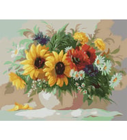 Vazodaki Ayçiçekleri Sayılarla Boyama Seti 40x 50 cm (Tuvale Gerili)