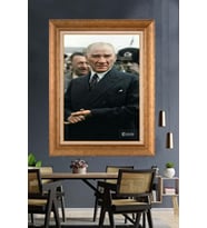 Altın Varaklı Çerçeveli Paspartulu Atatürk Tablo TR1461 (Gold)