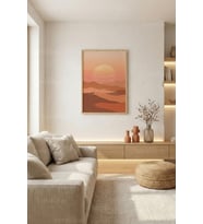 Çöl Gün Batımı Minimal Dekoratif Ahşap Çerçeveli Tablo – Boho Modern Duvar Dekoru