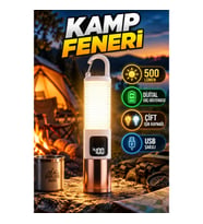 500 Lümen USB Şarjlı LED Kamp Feneri – Çift Işık Kaynaklı ve Dijital Güç Göstergeli