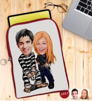 BK Gift Kişiye Özel Sevgililer Karikatürlü Taşınabilir Koruyucu Tablet Kılıfı & Organizer Çanta - Kırmızı-7