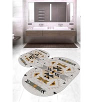 Dijital Baskılı Kaymaz Taban Yıkanabilir Oval 2'li Klozet Takımı Banyo Paspası NOKZ-SD-1103 (Gri)