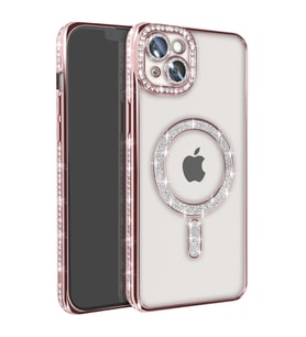 Apple İphone 15 Kılıf Joke Simli Magneticsafe Kılıf - Pembe