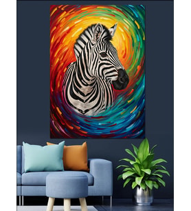 Renkli Daire Fonunda Zebra Başı Dekoratif Kanvas - Mdf Ahşap Tablo