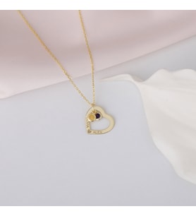 925 Ayar Gümüş İki İsimli ve Taşlı Kalp Kolye (Gold)
