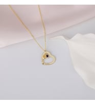 925 Ayar Gümüş İki İsimli ve Taşlı Kalp Kolye (Gold)