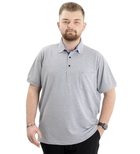 Mode XL Battal Beden Erkek Tshirt Polo Yaka Cepli Klasik Pike 20552 Gri Melanj