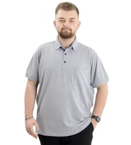 Mode XL Battal Beden Erkek Tshirt Polo Yaka Cepli Klasik Pike 20552 Gri Melanj