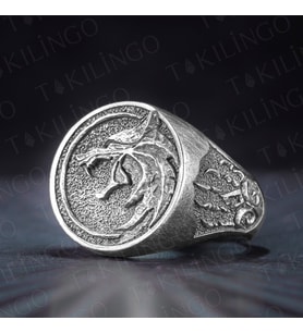 925 Ayar Gümüş 3D Kurt İşlemeli Eskitme Model Usta İşi Erkek Yüzük