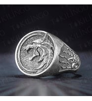 925 Ayar Gümüş 3D Kurt İşlemeli Eskitme Model Usta İşi Erkek Yüzük
